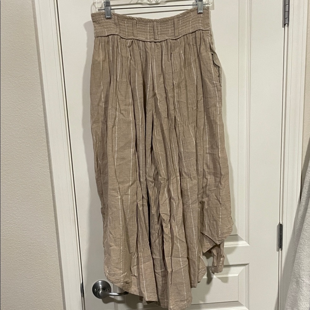 Free People Beige Striped Women's Maxi wide leg pants.